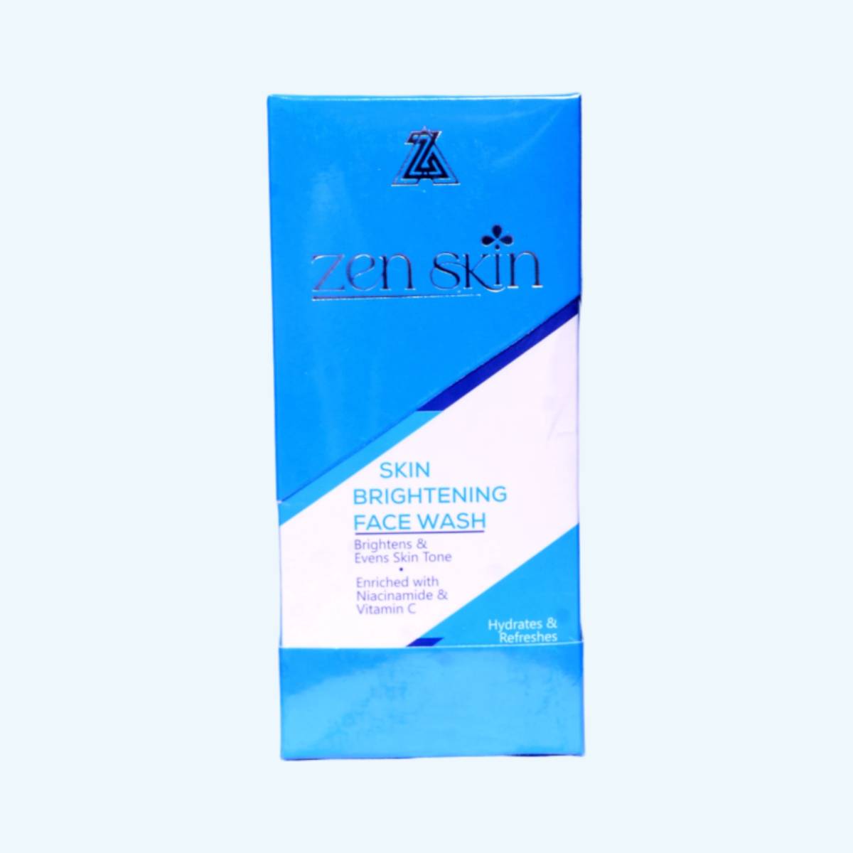 zen skin skin brightening face wash packaging on a white background