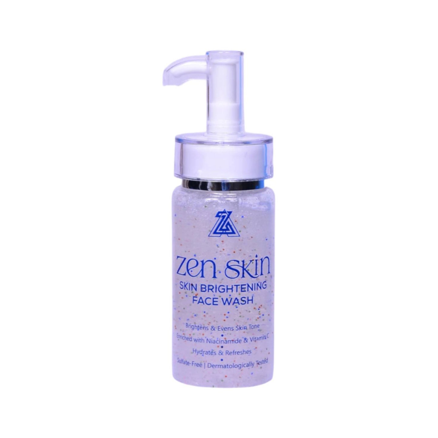 Bottle of Zen Skin skin brightening face wash on a white background